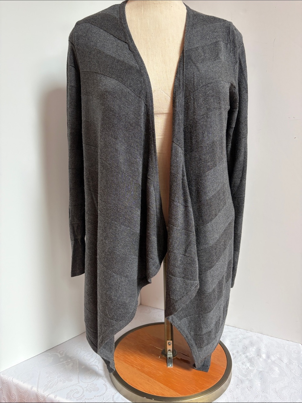 Dana Buchman Charcoal Gray Open-Front Draped Cardigan